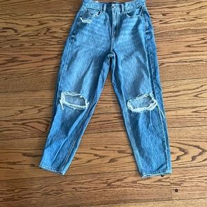 Blue Relaxed Ripped Mom Jeans
